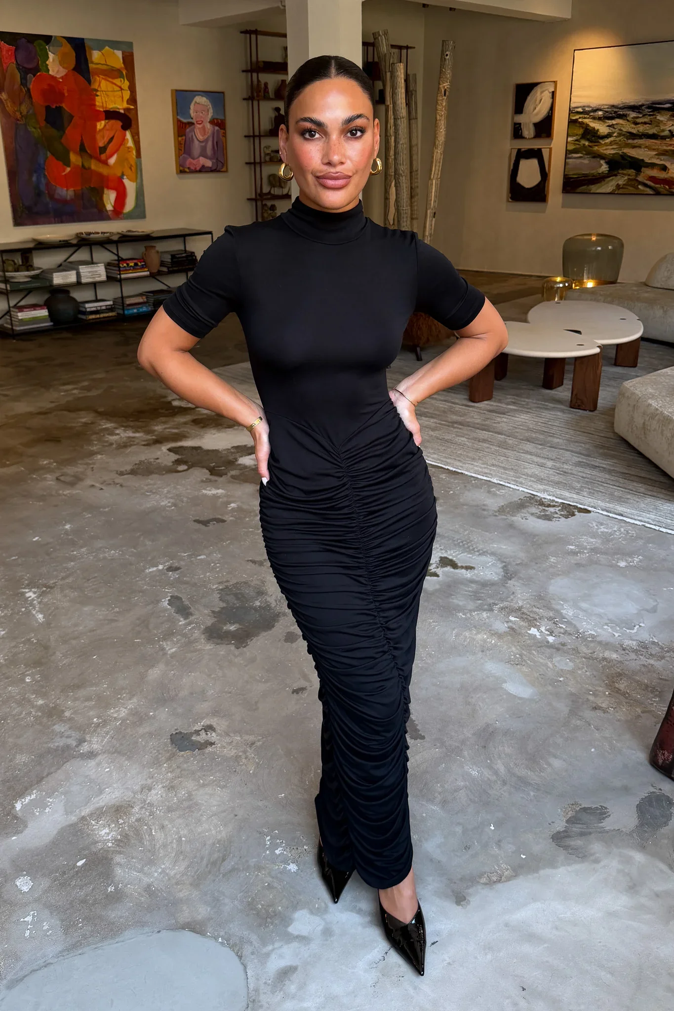 Imana Draped Maxi Dress Black - Image 4
