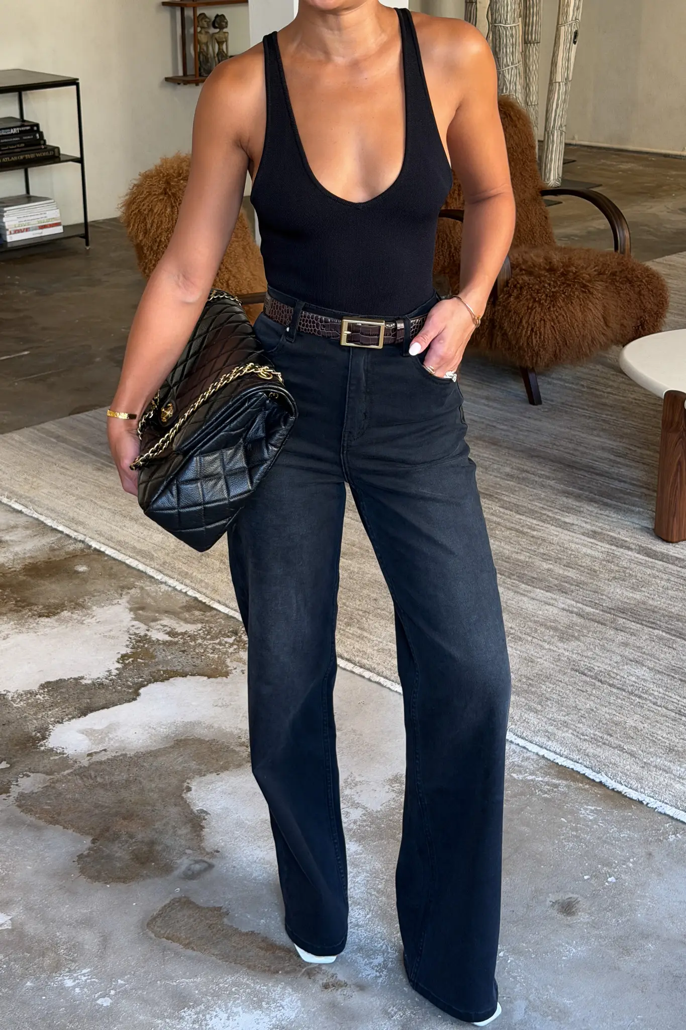 Celine High Rise Stretch Jean Black Wash - Image 13