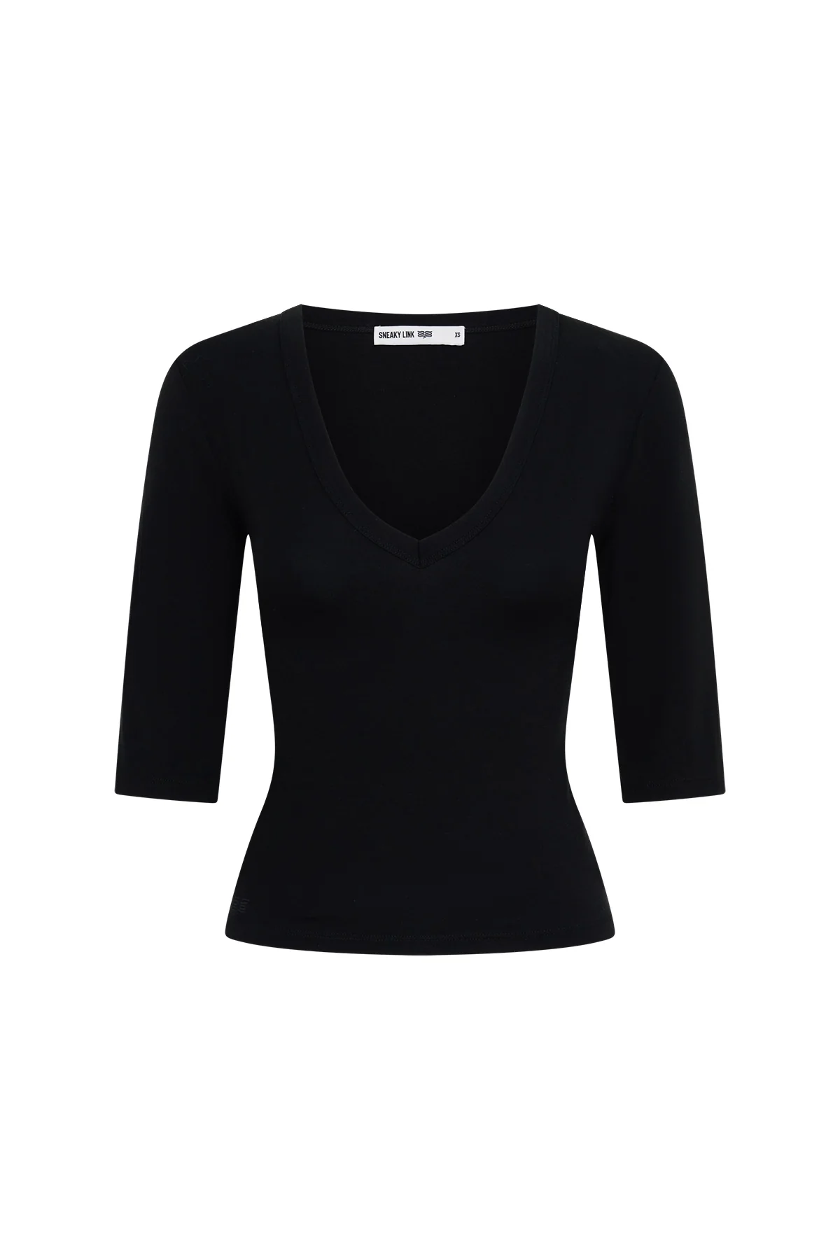 Jaz 3/4 Sleeve V Neck Jersey Top Black - Image 3