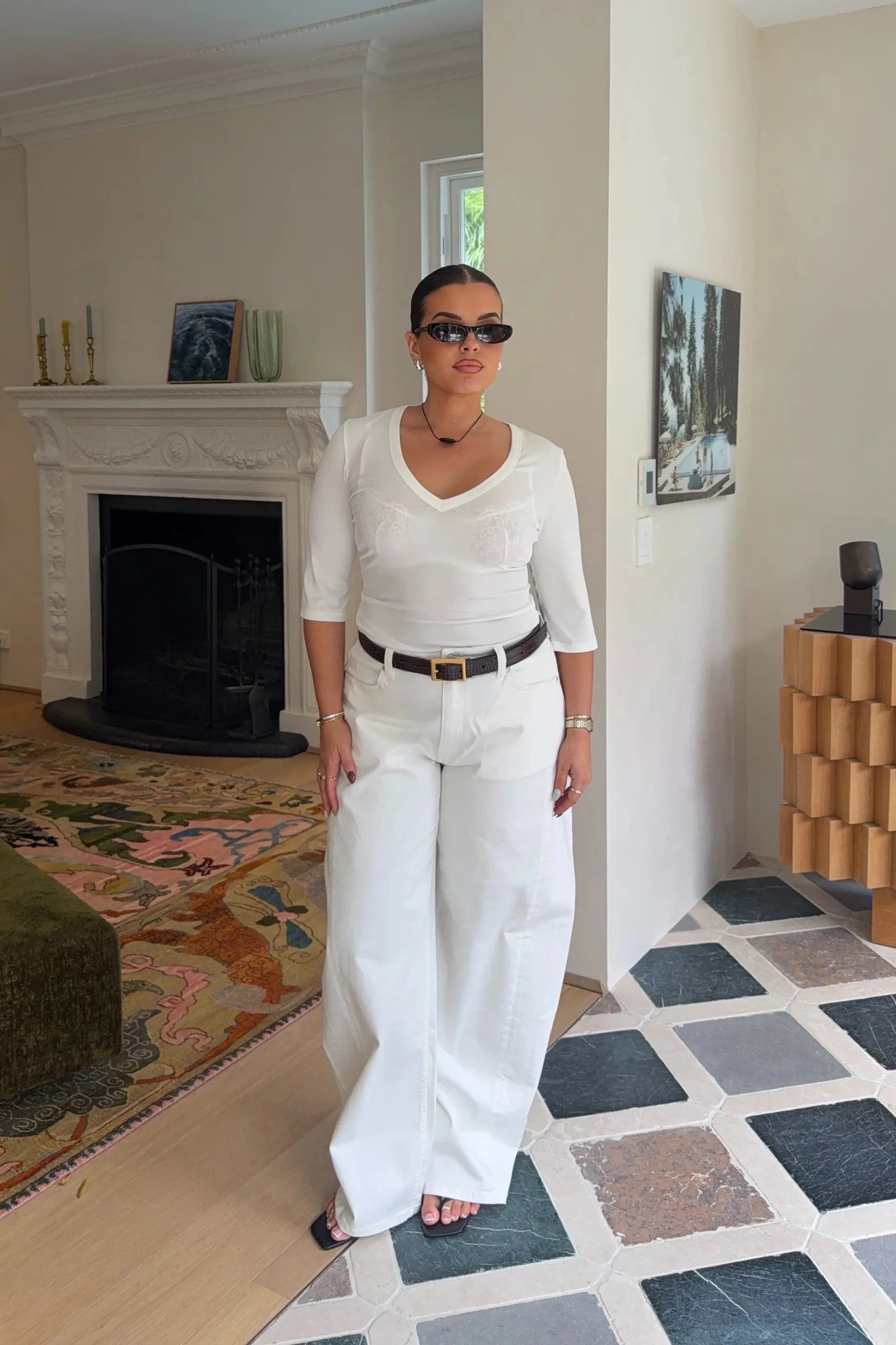 Jaz 3/4 Sleeve V Neck Jersey Top White - Image 3