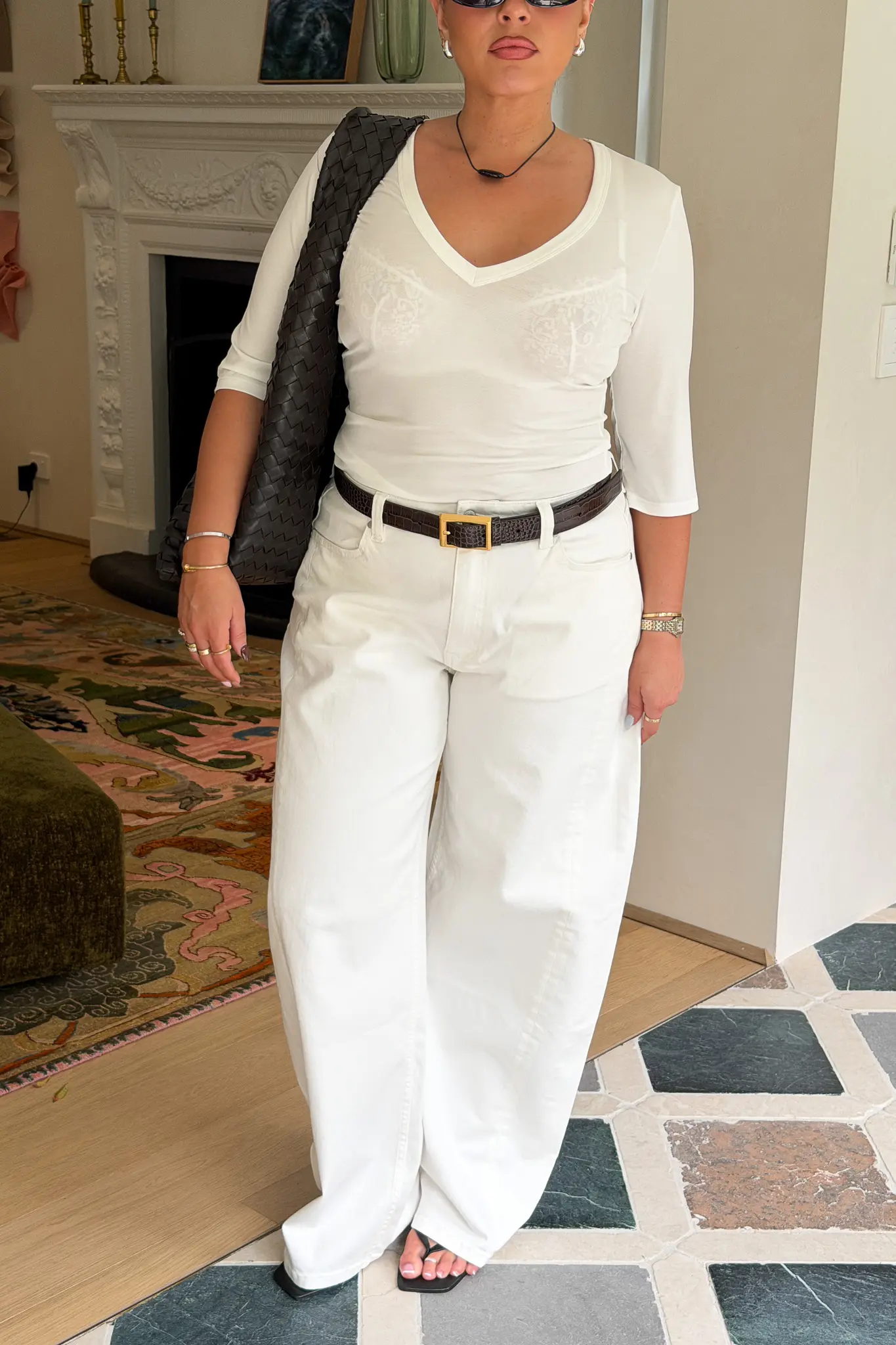 Jaz 3/4 Sleeve V Neck Jersey Top White - Image 5