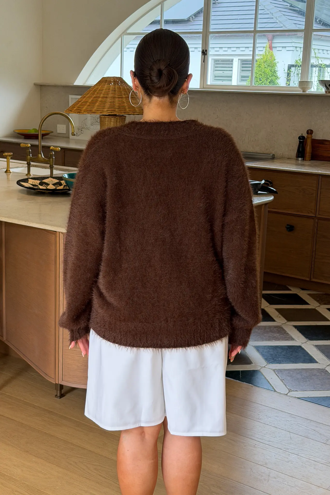 Jaz Fluffy V Neck Knit Chocolate - Image 7
