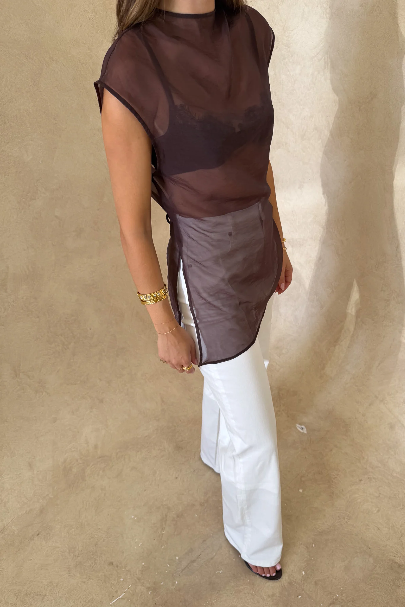 Jaz Hand Organza Sheer Top Chocolate - Image 4