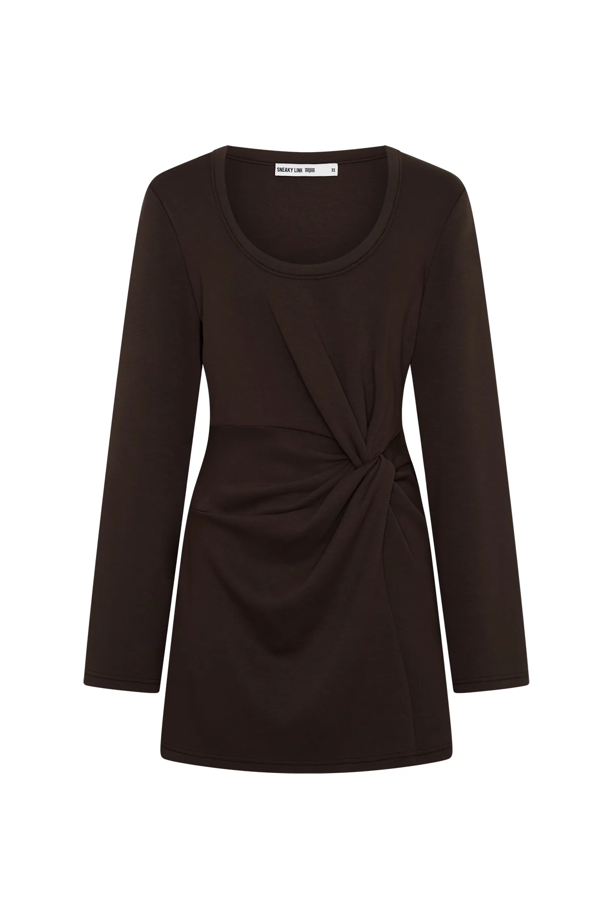 Jaz Long Sleeve Knot Mini Dress Chocolate - Image 3