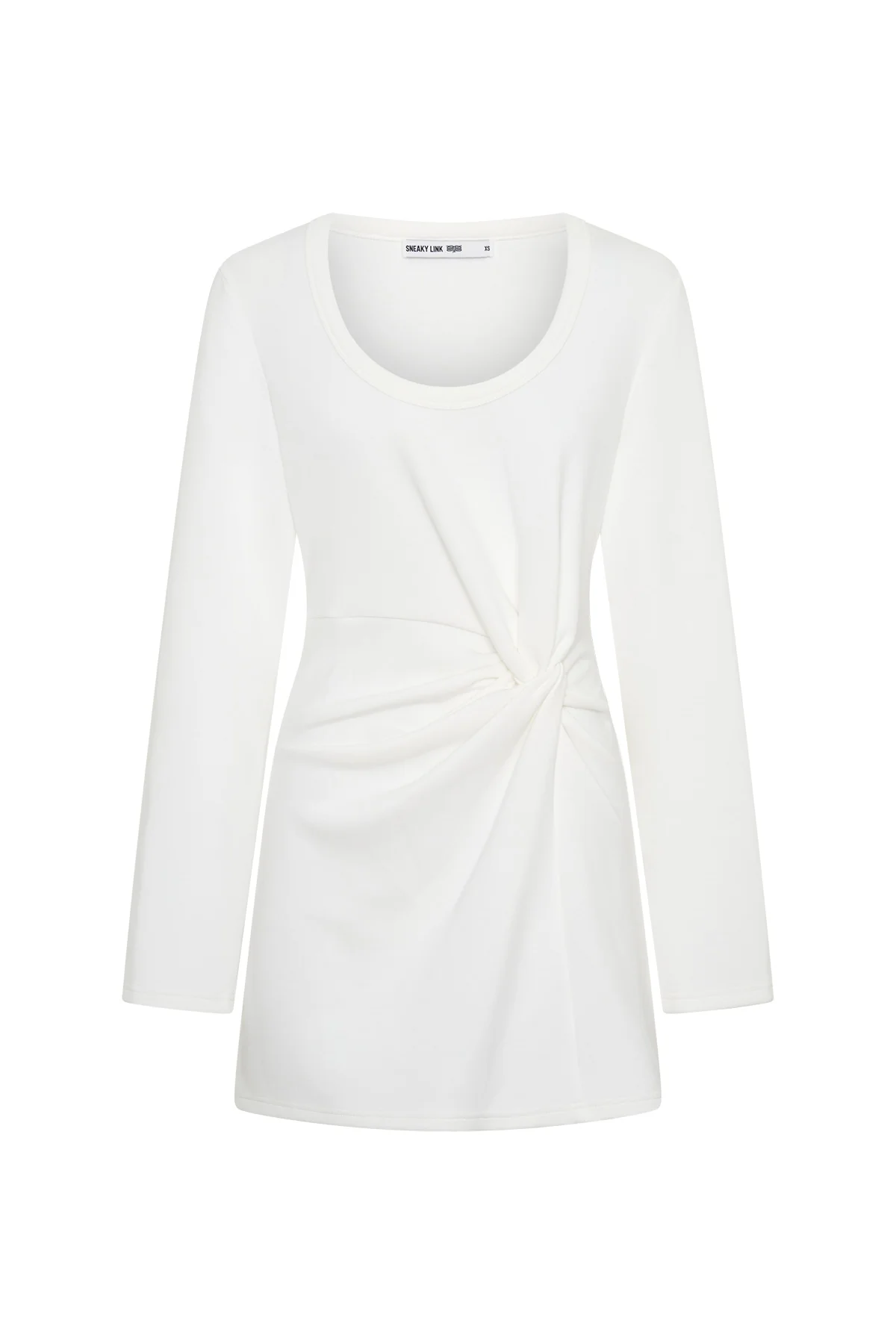 Jaz Long Sleeve Knot Mini Dress White - Image 2