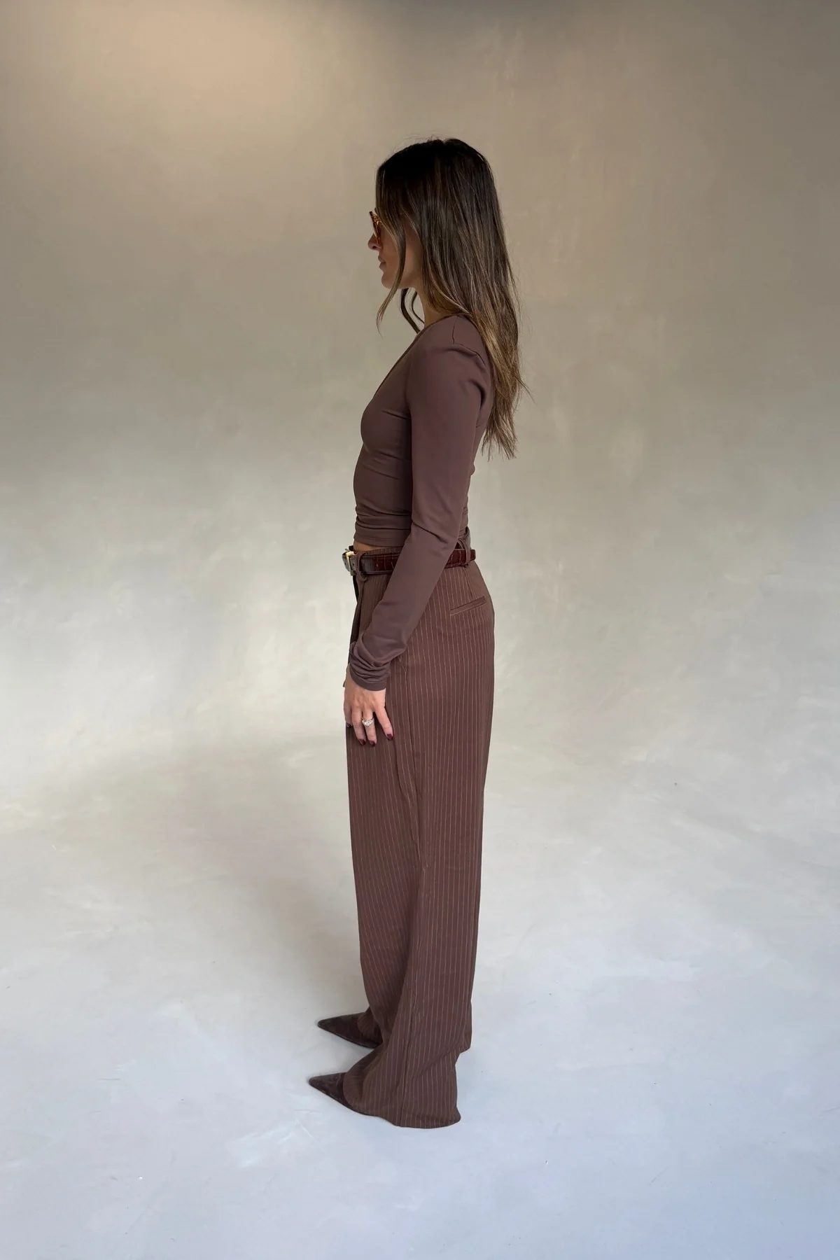 Kinsley Pinstripe Tailored Pant Chocolate Stripe - Image 7