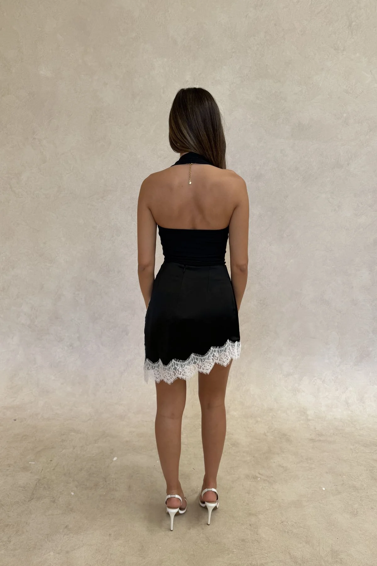 Lilah Lace Trim Mini Skirt Black/Ivory - Image 4