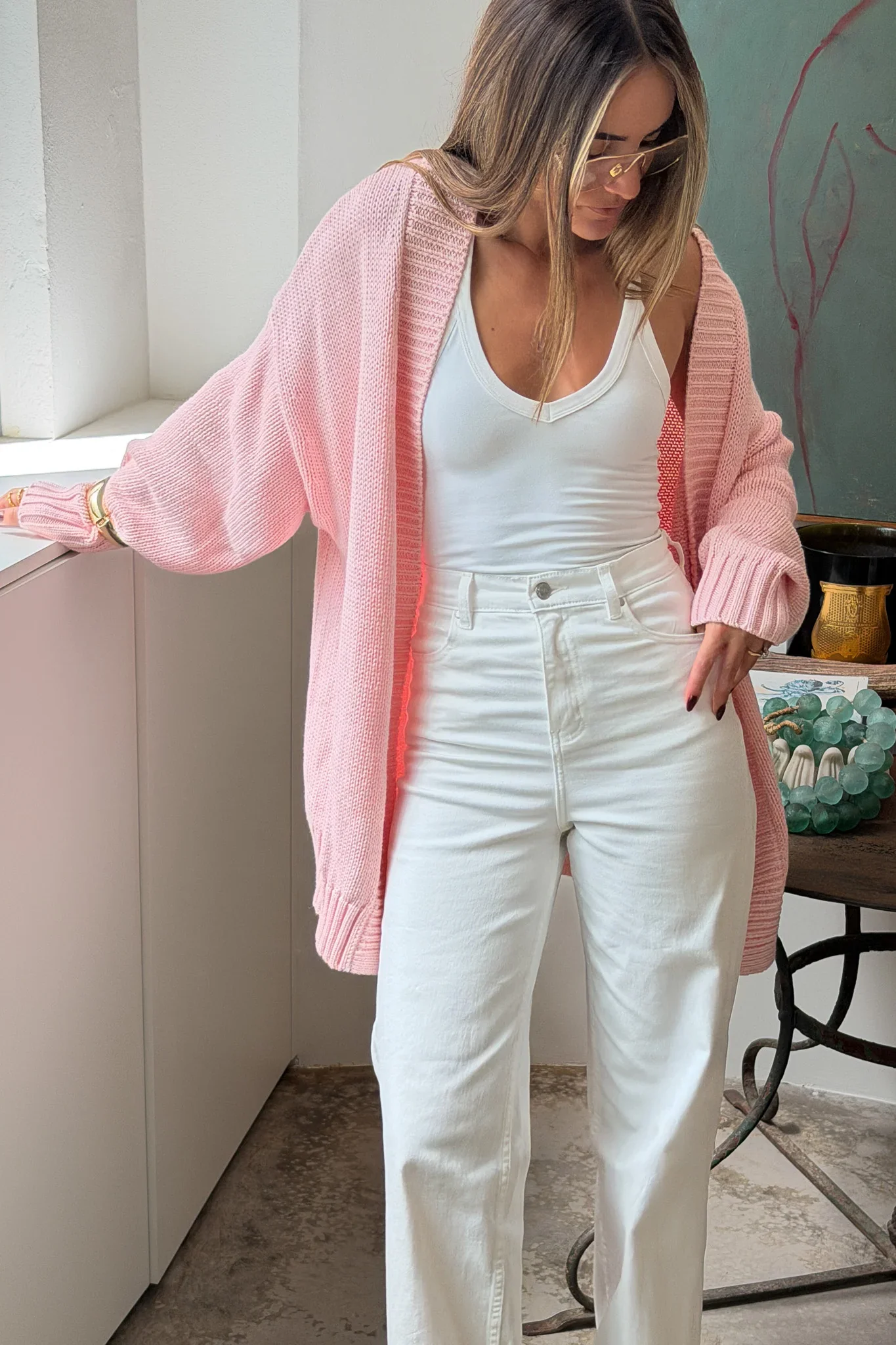 Loren Oversized Knit Cardigan Pink - Image 8