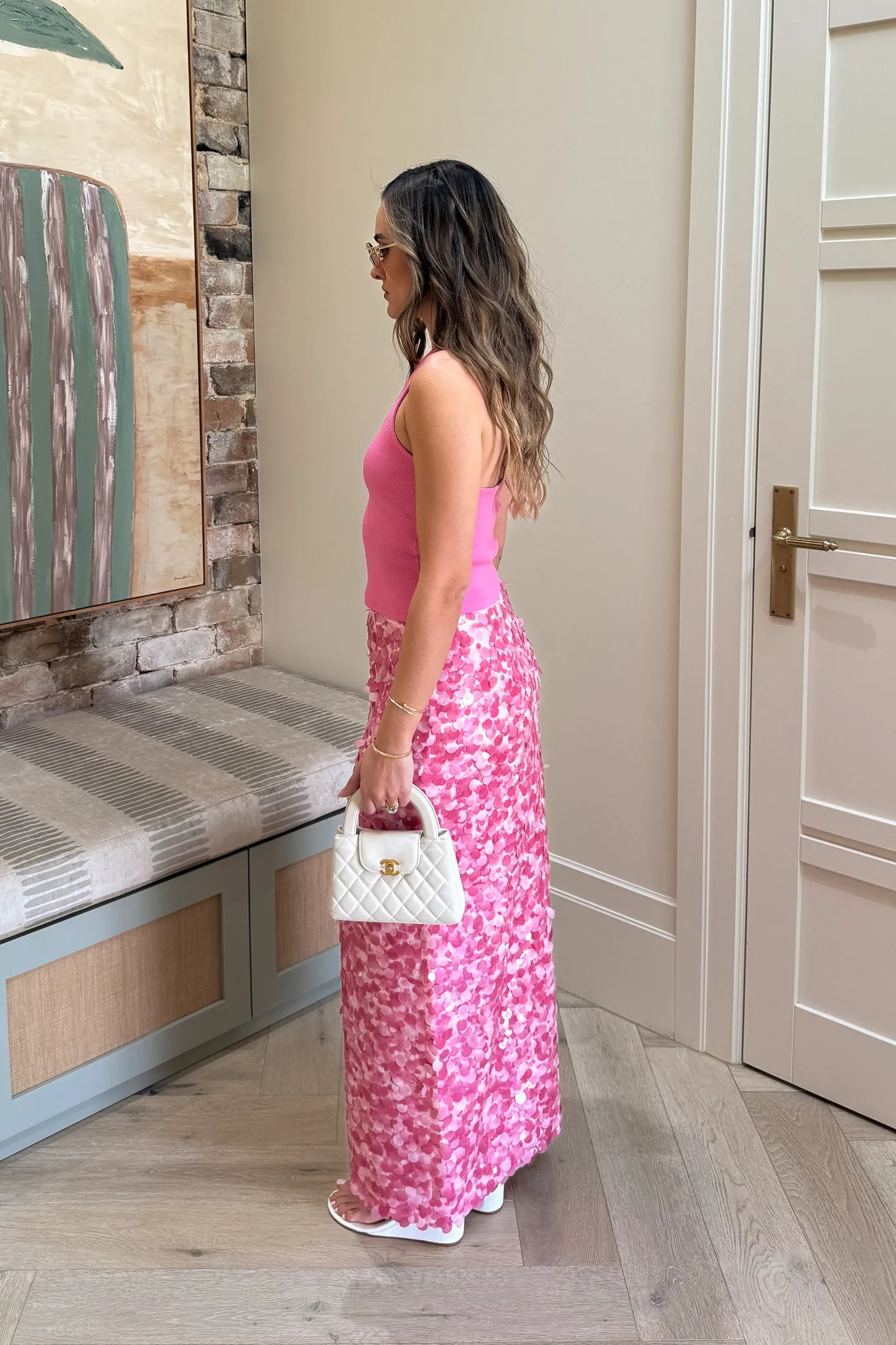 Margot Sequin Midi Skirt Pink - Image 8