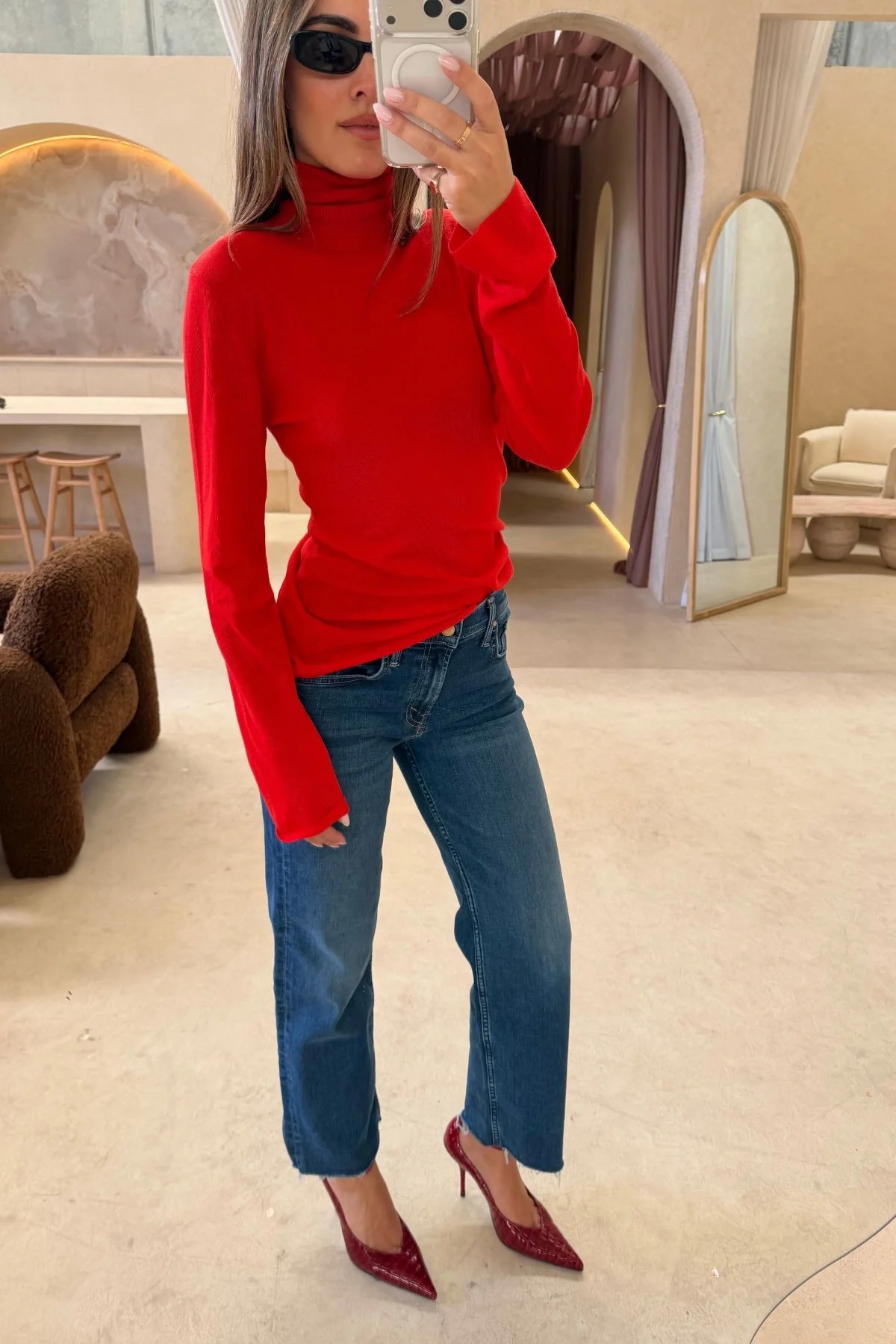 Milla Wool Turtleneck Long Sleeve Top Red - Image 3