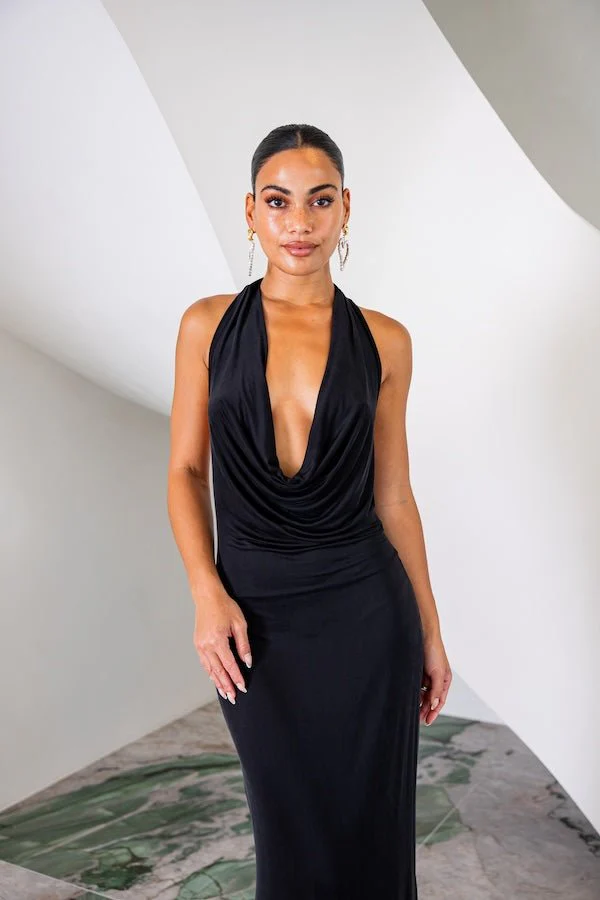 Saint Plunge Maxi Dress Black - Image 4