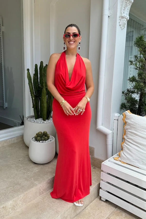 Saint Plunge Maxi Dress Red - Image 5