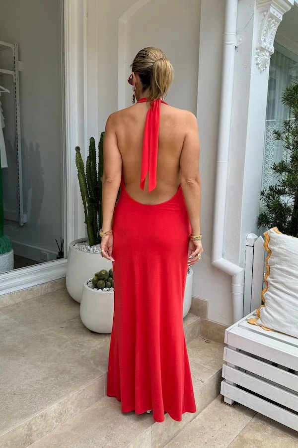 Saint Plunge Maxi Dress Red - Image 7