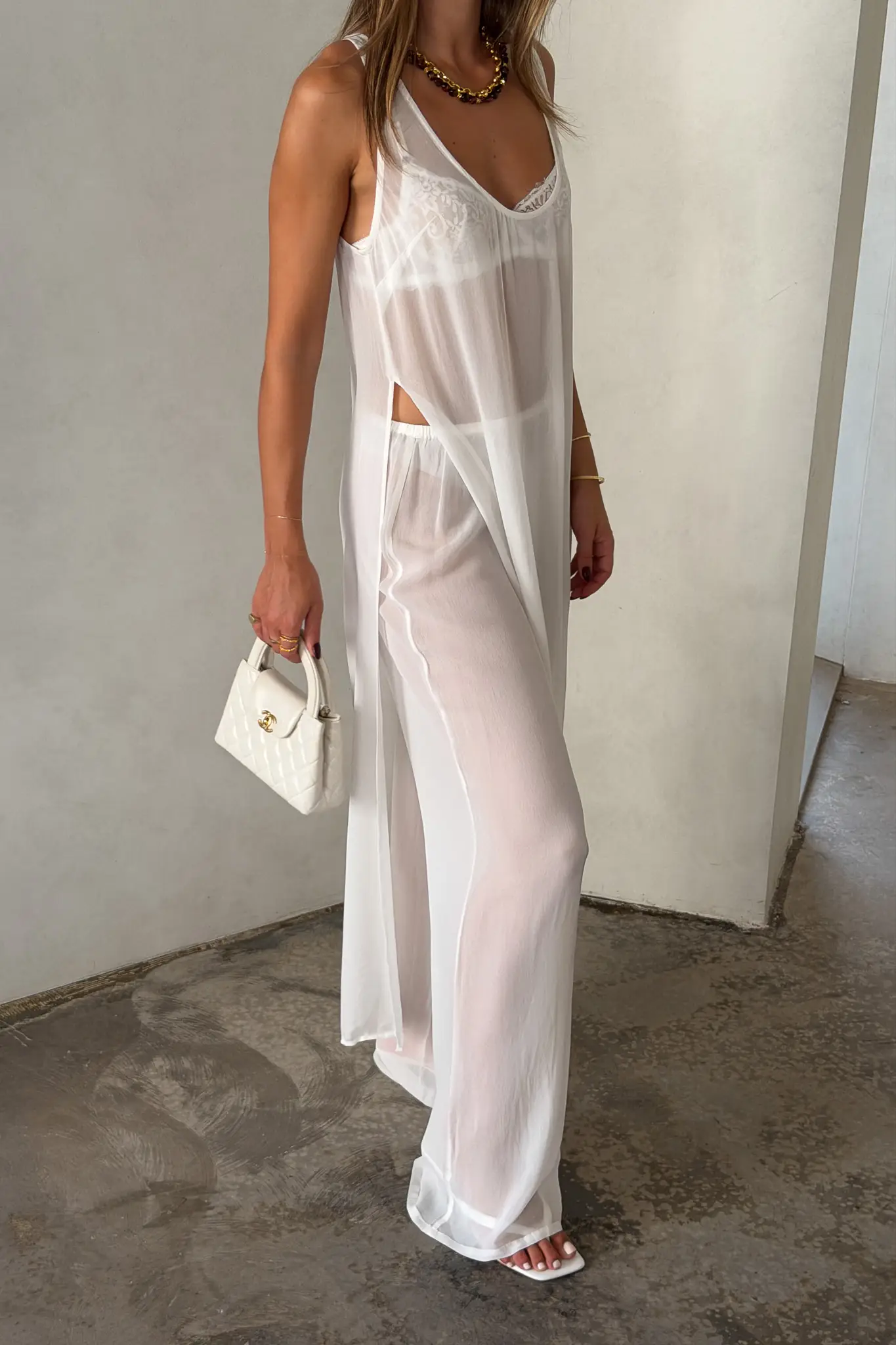 Sheer Tunic Dress White - Image 9