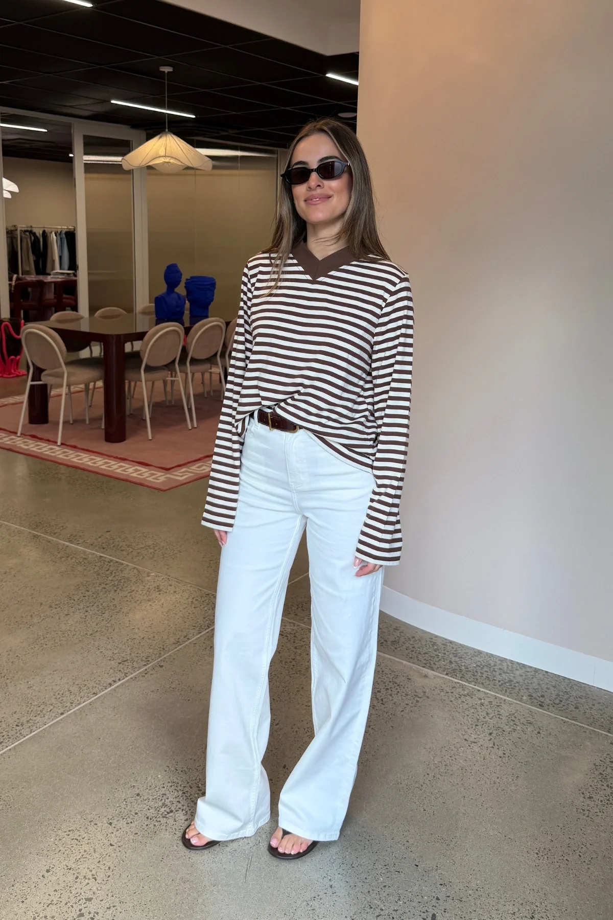 Millie Relaxed Long Sleeve Tee Chocolate Stripe - Image 2