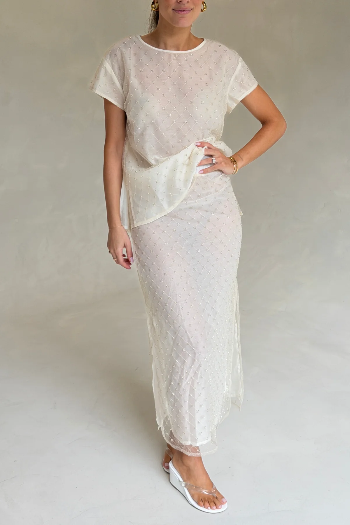 The Saasha Beaded Skirt Ivory