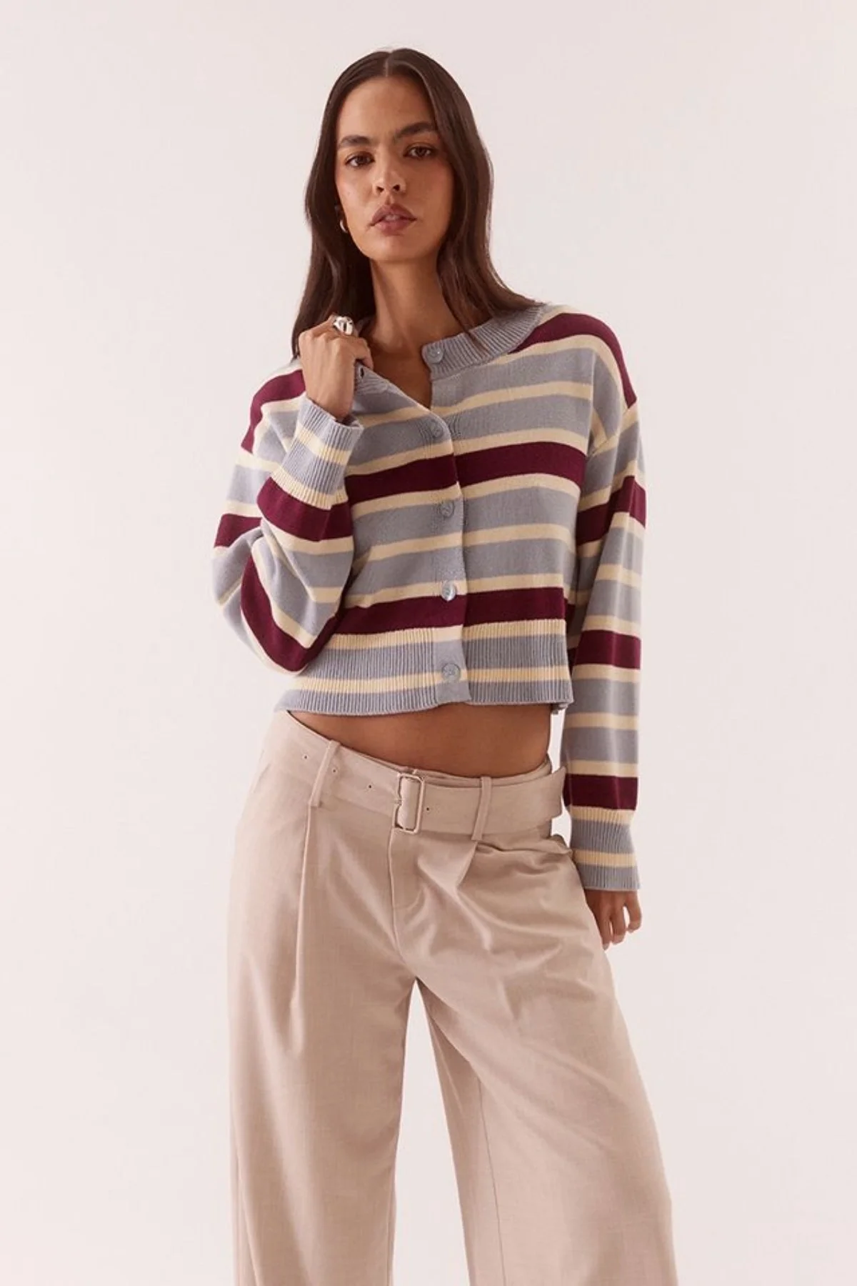 Arlo Stripe Cardigan Blue/Plum - Image 2