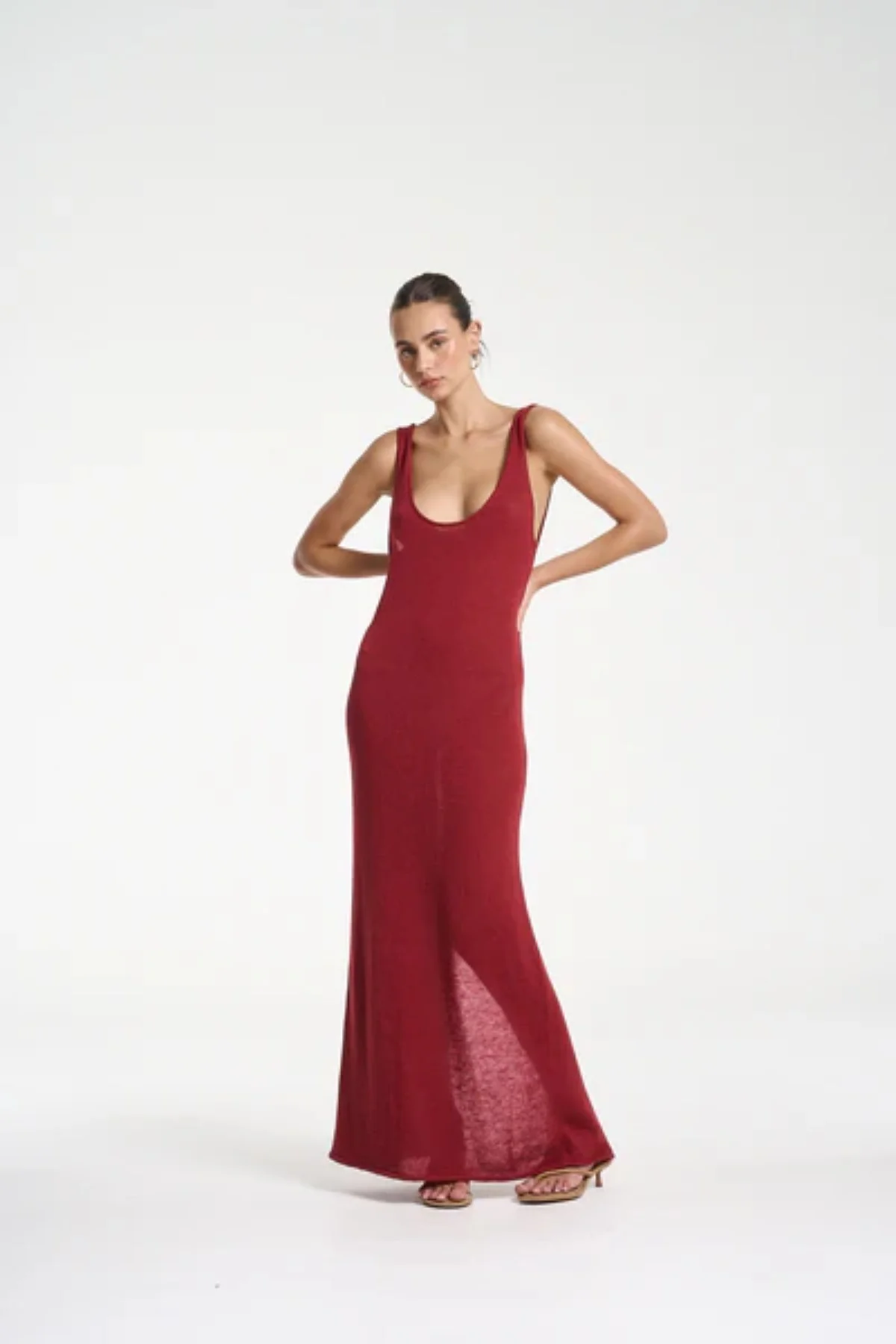 Knit Maxi Dress Carmine Red - Image 4