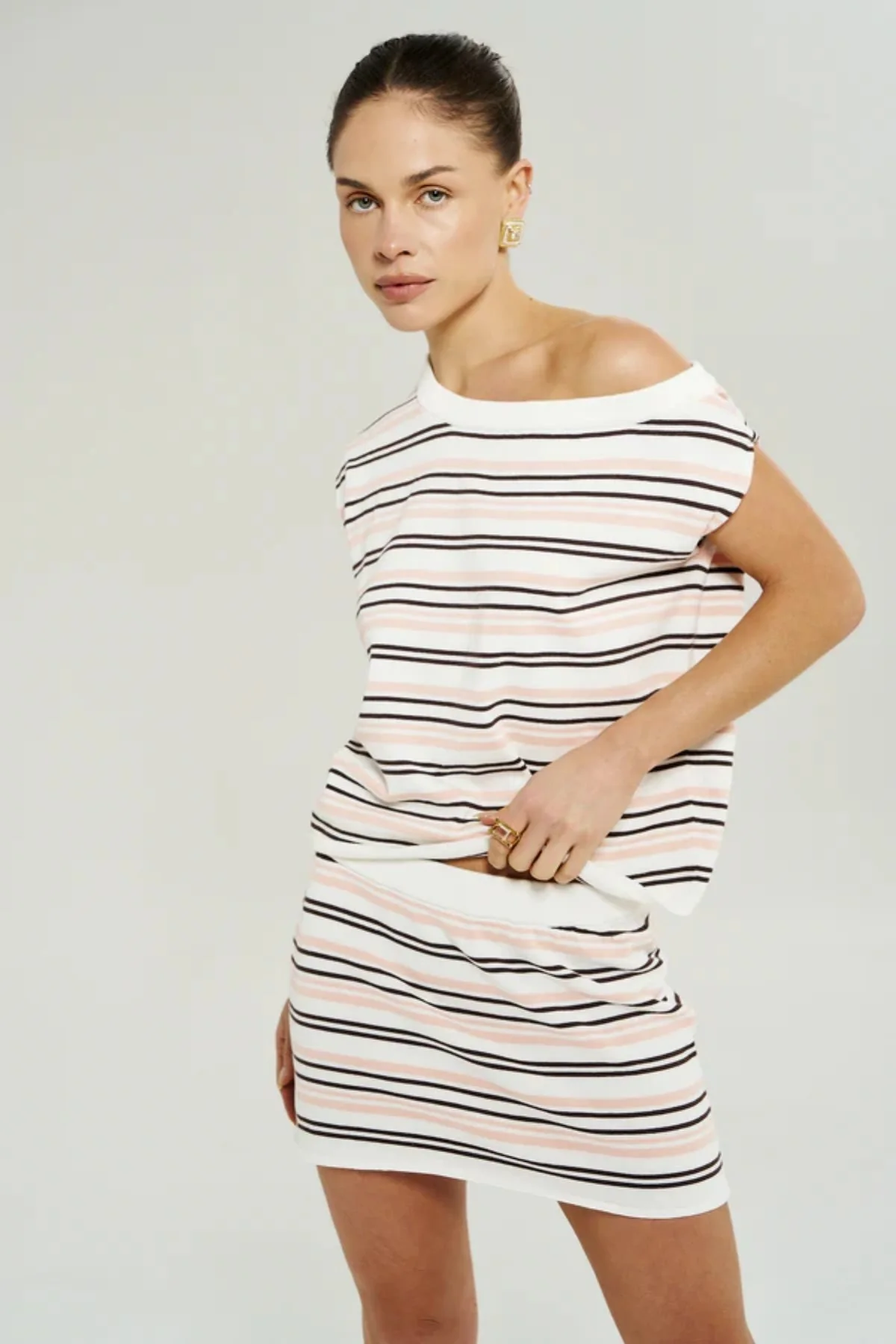 Knit Off Shoulder Top Dusty Rose Stripe - Image 4