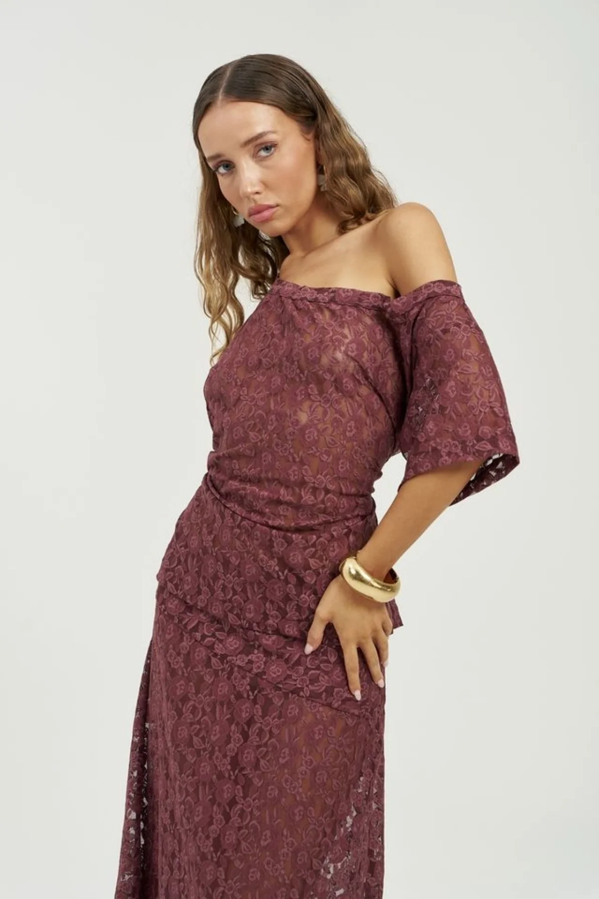 Lace Off Shoulder Chocolate - Image 17
