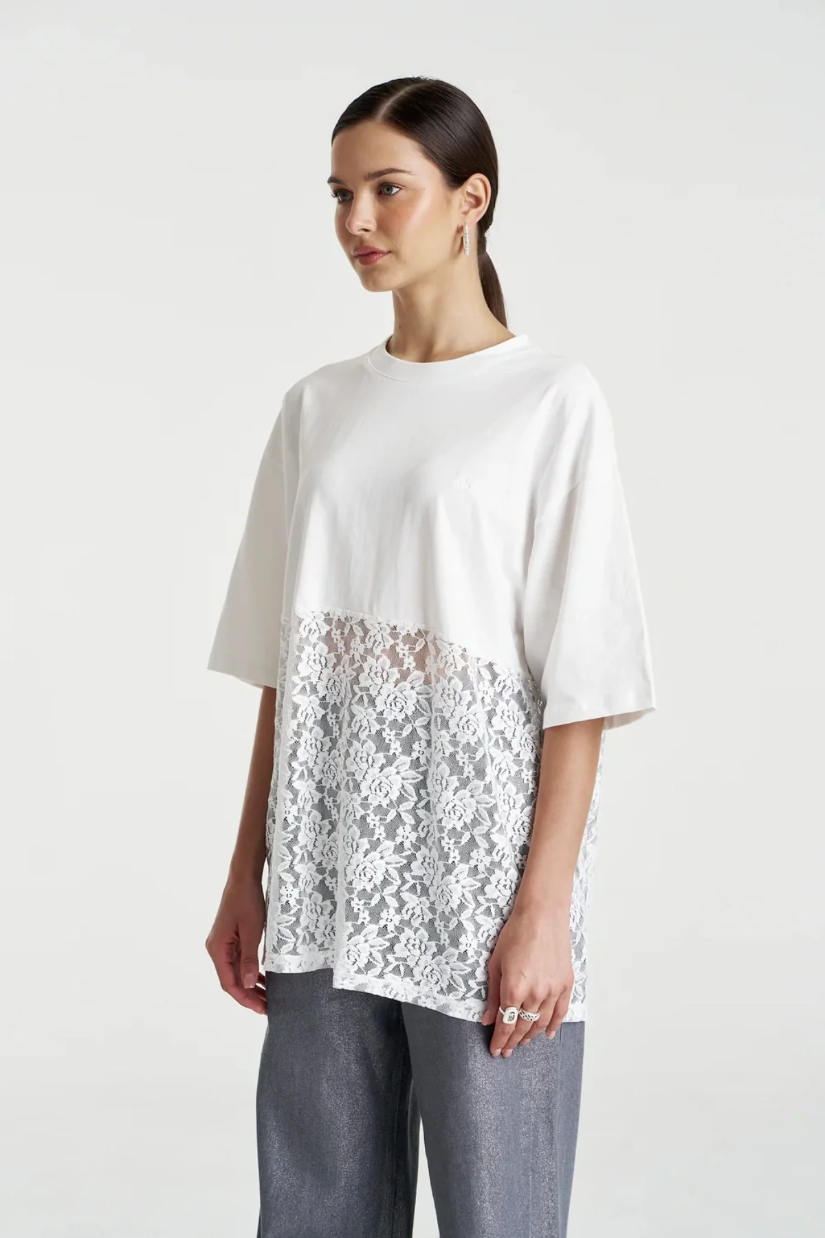 Lace Panel Tee Lily White - Image 2