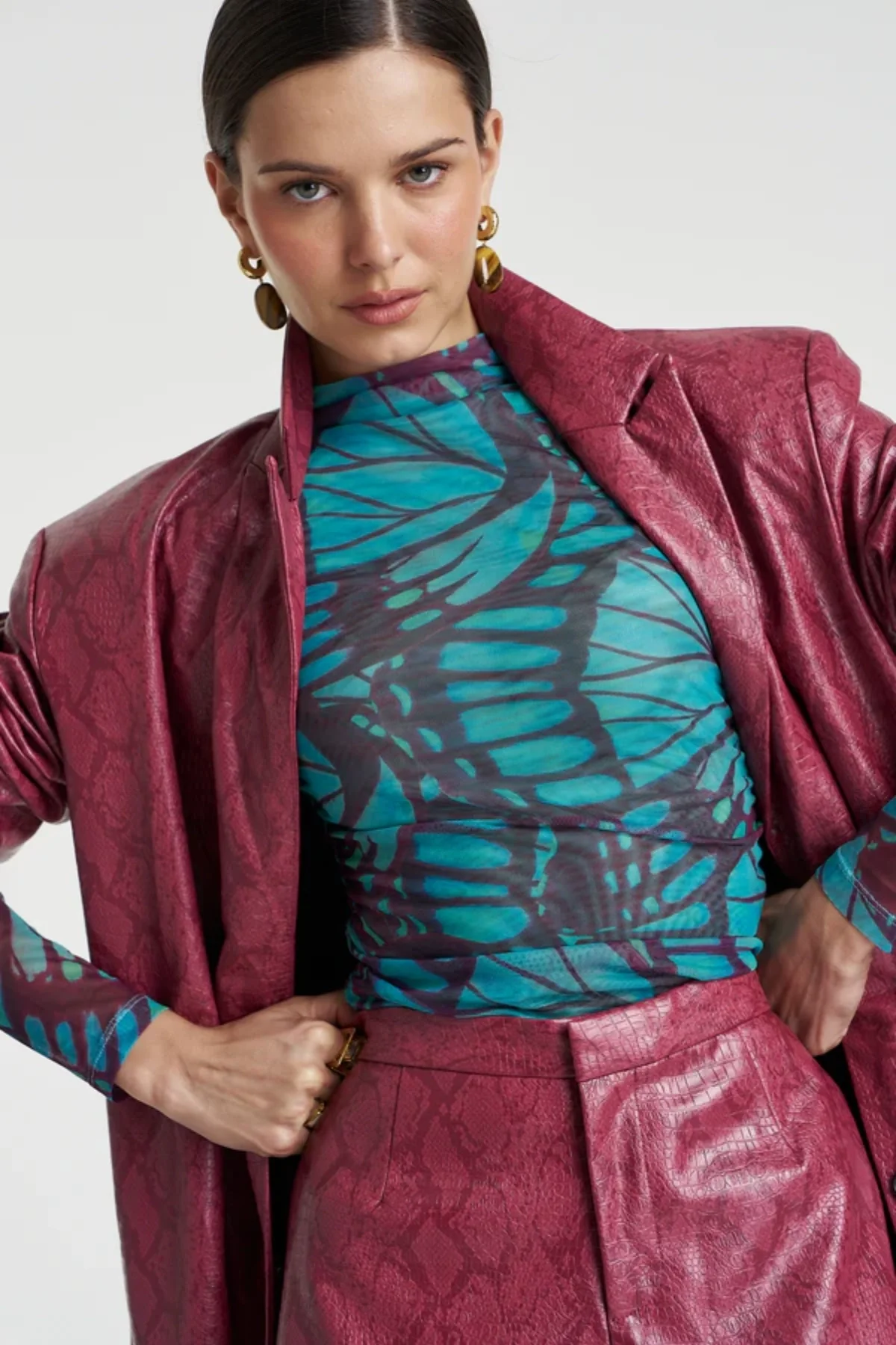 Mesh Long Sleeve Rouched Skivvy Jade Butterfly - Image 7