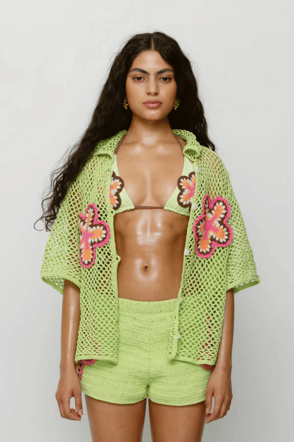 Elke Crochet Shirt Lime - Image 3