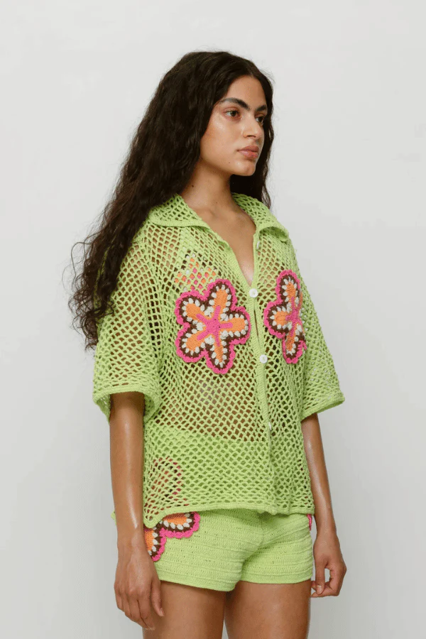 Elke Crochet Shirt Lime - Image 4