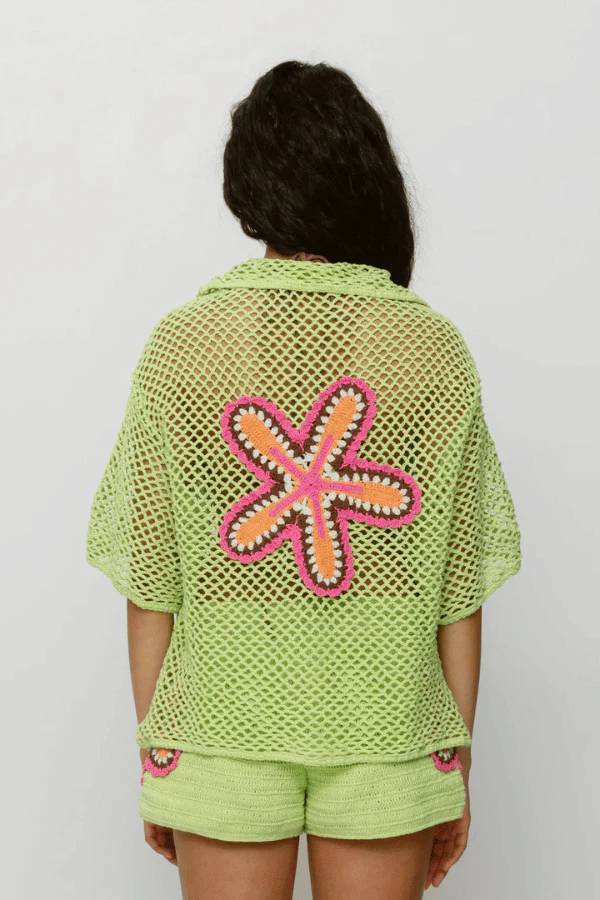Elke Crochet Shirt Lime - Image 5