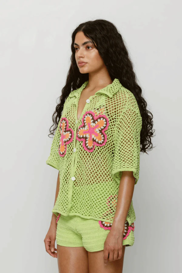 Elke Crochet Shirt Lime - Image 6