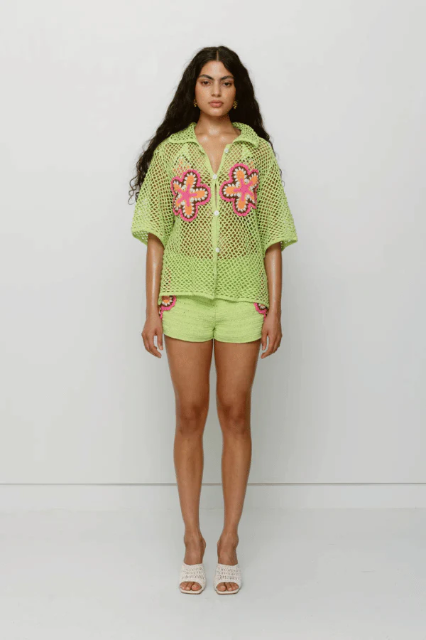 Elke Crochet Shirt Lime - Image 7